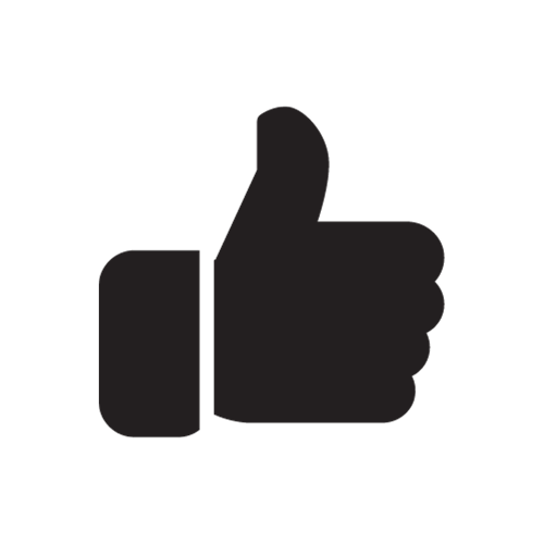 Eine schwarze Silhouette einer Hand, die auf weißem Hintergrund einen Daumen hoch zeigt.